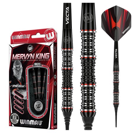 Winmau Mervyn King Soft Tip Darts 20g/22g - Professional Darts, Black/Red, Steel Tip, Tungsten, Scallop Grip, Onyx Coating