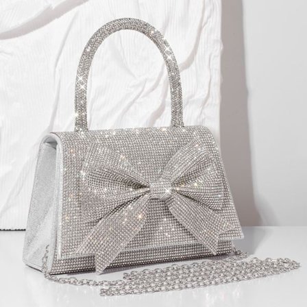 Selskapsveske, lett luksuriøs håndveske med diamantsløyfe, glitrende håndveske