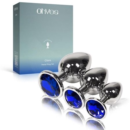 OHYES Metal anal plug sæt 3 dele - Anal plug sæt til kvinder og mænd - Blå