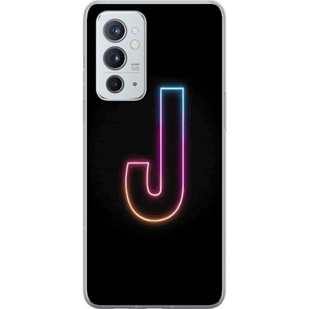 Kompatibelt Mobildeksel til OnePlus OnePlus 9RT 5G Minimalistisk neonbokstav J i fargeskiftende lys mot svart bakgrunn