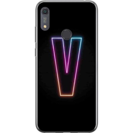 Kompatibel Mobilcover til Huawei Huawei Y6s (2019) Neonbogstav V i farvegradueret lys mod sort baggrund, minimalistisk design med tydelig glød og mod