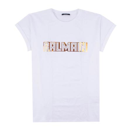 Balmain, T-Shirt With Logo Wit, Dames, Maat:M,Katoen