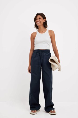 NA-KD Elastic Waistband Cotton Pants - Sommerbukser - Marine blå - EU 32