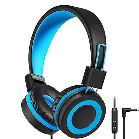 Blå og svarte barnehodetelefoner, hodetelefoner for barn med volumkontroll for gutter og jenter, justerbart hodebånd, sammenleggbare, 