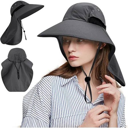 Solhatt Anti UV Turhatt med Nakkebeskyttelse Stor Bremm Fishe