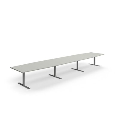 Conference table QBUS, boat shaped, 5600x1200 mm, T-frame, silver frame, light grey