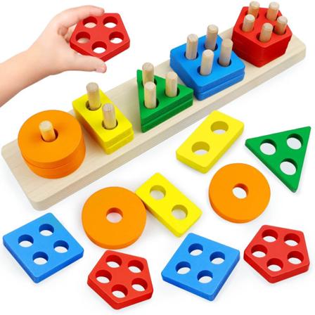 Träsorterings- och staplingsleksaker för småbarn och barn, utbildningsleksaker för tidig utveckling, Montessori-leksaker för 2-4 år gamla pojkar och 