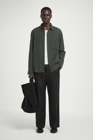 COS Homme Chemise Décontractée En Coton Mélangé Brossé in Vert