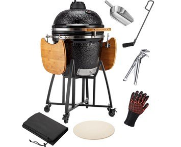 Austin and Barbeque AABQ Kamado 21,5" + AABQ Kamado 21,5" Black Legs + AABQ Kamado Accessory Kit 21" - Kamadogrill 21,5", vagn med sidobord & 