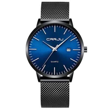 CRRJU Herrklocka Ultratunn Vattentät Armbandsur Herr Mode med Svart Rostfritt Stål Armband Mesh Analog Quartz Business