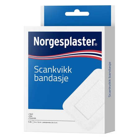 Norgesplaster Scankvikk bandasje hvit 5,4 x 7,6 cm 5 stk