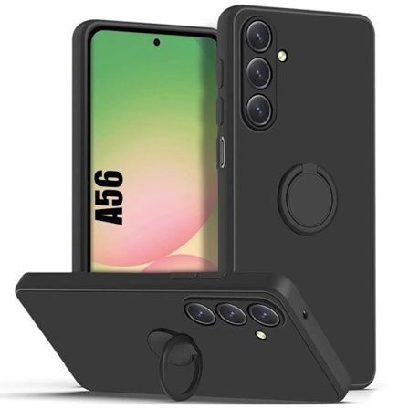 Beskyttelse - BOOLING - til Samsung Galaxy A56 5G - Flydende Silikone - Sort - Drejelig Ring