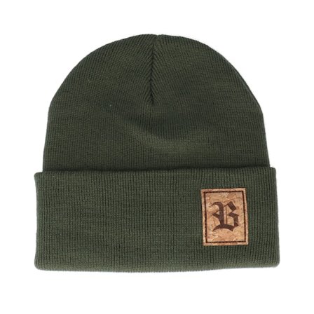 Bearded Man - Groen cuff Beanie - Old English B Patch Olive Green Beanie @ Hatstore