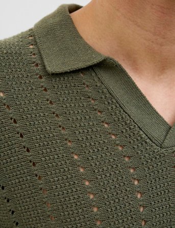 Jack & Jones Jorparos Knit Easter Ss Crochet Polo - Green - XL