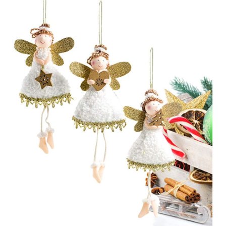 3-pack träängelhängen för julgransdekoration