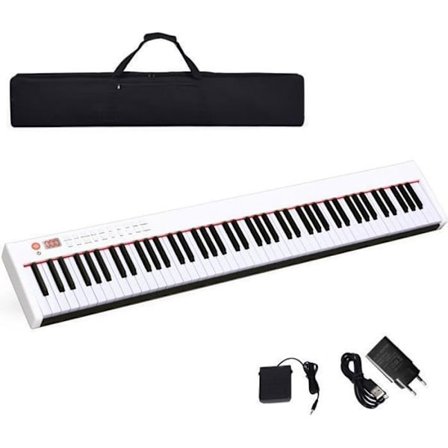 Elektronisk Musikklavier 88 Taster Børn COSTWAY MIDI/Bluetooth-Dynamisk Justering-Sustain Pedal-Transportabel Taske-Hvid