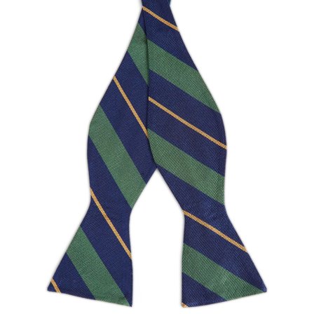Green & Gold Stripe Navy Silk Self-Tie Bow Tie for Men - Self-tie bow ties