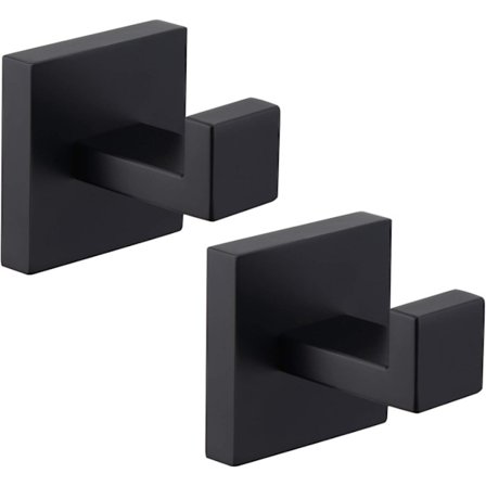 2 stk. Firkantede Håndklekroker for Bad, Hengende Garderobekroker Rustfritt Stål Kraftige Dørkroker, Skruekroker for Soverom eller Kjøkken, Svart.