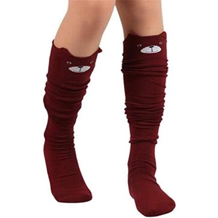 Tegneserie kvinners antiskli sokker - Burgunder, lange sokker høye knær
