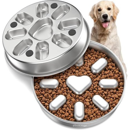 Langsom foderskål til hunde, 304 rustfrit stål langsom fodring kæledyrsskål med skridsikker base, egnet til mellemstore hunde for at forhindre 