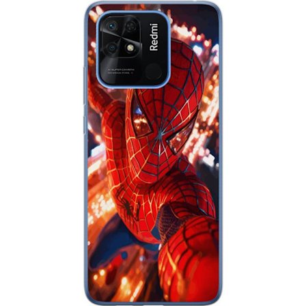 Kompatibel Mobilcover til Xiaomi Xiaomi Redmi 10C Spider Man i intens action med funklende lys og dynamisk perspektiv i filmisk superheltestil