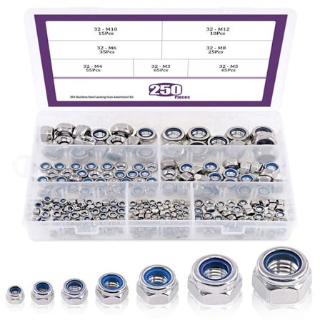 250 Stk Låsemøtrik Sortimentssæt Låsemøtrikker Nylonindsats Låsemøtrikker