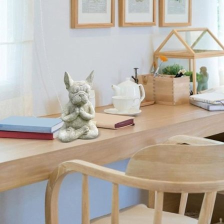 /#/Fransk Bulldog Trädgårdsstaty, Meditationshund Figurer, Resi/#/