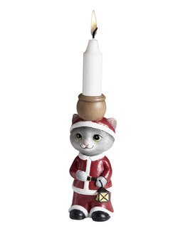 Ljusstake katt, Tomte 14,8 cm Röd
