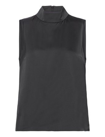 Tiny Satin Top Party Tops Sleeveless Svart Marville Road*Betinget Tilbud
