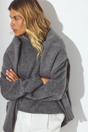 NA-KD Pull oversize en maille à col roulé - Pulls Oversize - Gris - XS (EU 32)