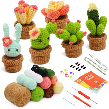 Heklesett for nybegynnere, med heklekroker, garn, polyesterfiberfyll, håndsøm-nål, maskemarkører og instruksjon - BLANDET - 6