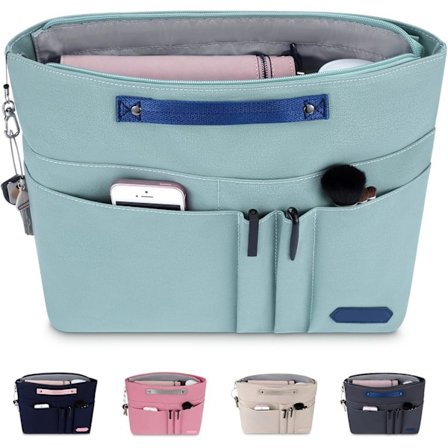 Veskeorganisator for håndvesker, Tote Bag Organizer Innlegg Glidelåsveske for kvinner, Håndveskeorganisator Innvendig Liner med 15 lommer, Grønn, M