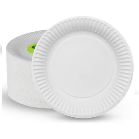 500 st Engångstallrikar av papper, 18 cm – Miljövänliga vita papperstallrikar för fest – Fettresistenta, återvinningsbara och komposterbara