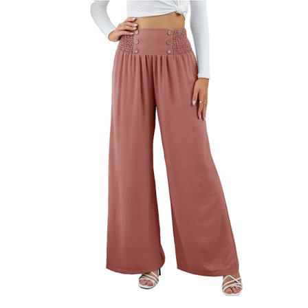Damernas avslappnade långa Palazzo-byxor, elastisk hög midja, vida ben, lösa byxor