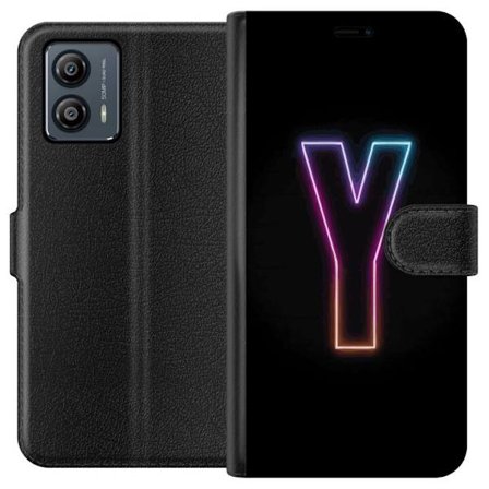 Kompatibel Tegnebogsetui til Motorola Motorola Moto G53 Minimalistisk neonbogstav Y i farveskiftende lys mod sort baggrund