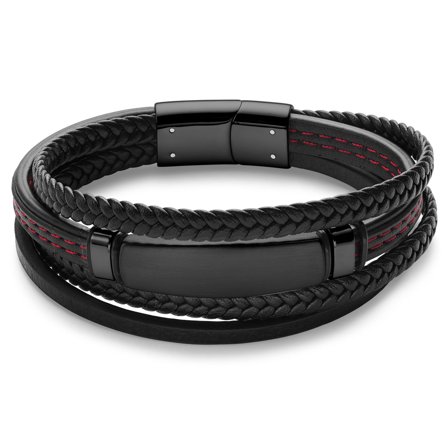 Black and Red Stainless Steel ID Bracelet for Men - Leather bracelets