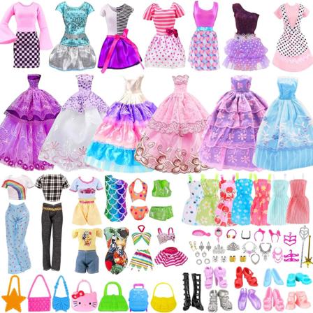56 st för 11,5 tums flickdockkläder Outfit för Barbie, docka Acc