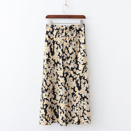 Daisy Print Kjolar för Kvinnor Hög Midja Satin Elastisk Kjolar,SI