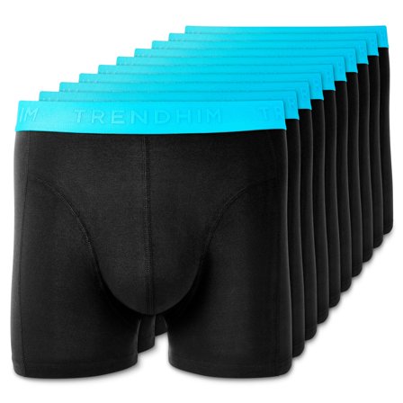 M - FlexFeel | 10-Pakk Sorte Boksertruser av Bomull med Neonblå Linning for menn