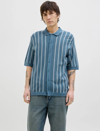 Jack & Jones Jjemil Knit Striped Shirt Ss - Blue - XXL
