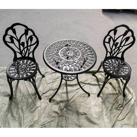 COSTWAY 3-osainen puutarhapöytä ja tuolit, valettu alumiinirunko, pöytä 4,5 cm aurinkovarjon reiällä, tulppaanikuvio