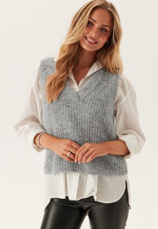VERO MODA Vmnovah Rib Sl V-neck Vest Medium Grey Melange Vaatteet