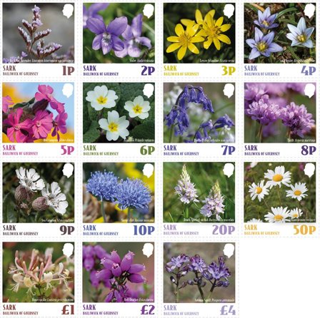Sark Øen - Vilde blomster dagligmærker - Postfrisk sæt 15v
