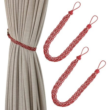 Röd - Håndvevde gardinoppheng i ett tau - Type: Gardinoppheng