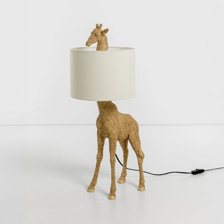 Kirahvi-pöytävalaisin – polyresiini, kangasvarjostin, 68 cm