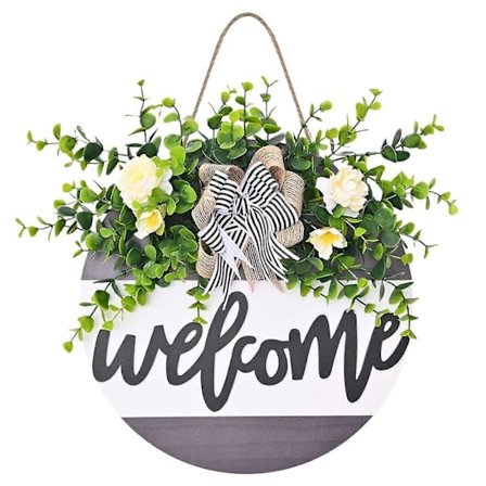 12 tuuman tervetuliaiskranssi etuoveen, pyöreä puinen ripustettava kyltti ovenripustin kotiin maalaistaloon kuistille D