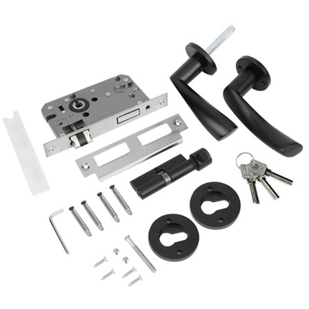 Europeisk stil svart stille dørhåndtak med lås for innendørs bruk