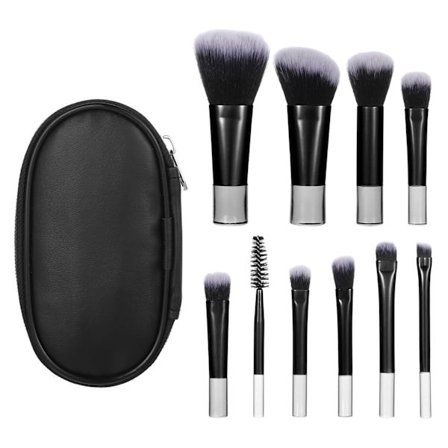 wxsp 10-delars Mini Sminkborstset - Svarta Professionella Ansiktsborstar med Förvaringsfodral - Foundation Puder Rouge Ögonskuggsborstar - Mjuka 