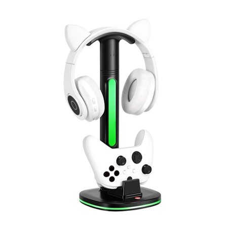 Spelkontroll Laddare RGB Färgglad Ljus Avtagbara Hörlurar Förvaringskrok Skrivbordsdisplay Laddningsdocka för Xbox One/Series X