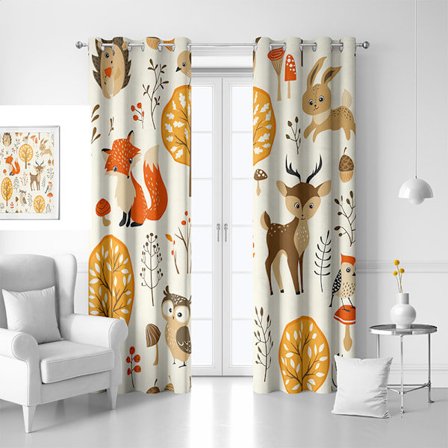 Thermal Insulated Curtains with Cartoon Forest Animals 150x166cm Compatible with Children's Room